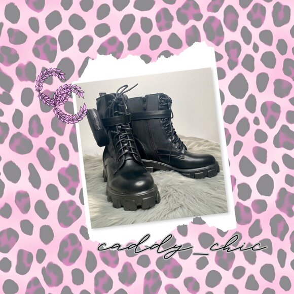 Joia Black Combat Boots - Size 39, NWOT - Edgy Style with Zipper Pouch - Picture 1 of 12
